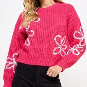Pink Floral Knit Sweater